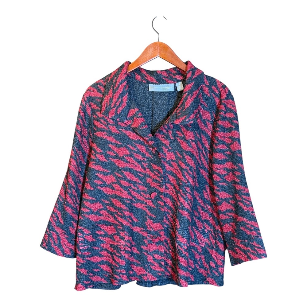 Travelers Collection by Chico's Red‎ Black Abstract Print Textured Blazer Jacket